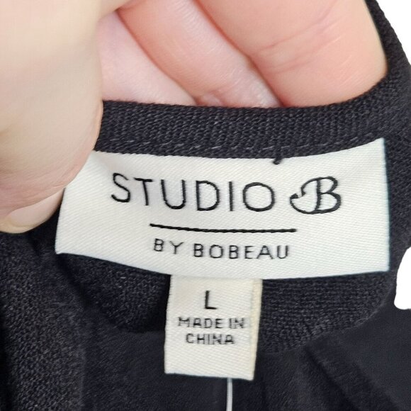 Studio B Bobeau Black Linen Side Slit Dress Midi Sleeveless Linen Blend Staple L - Picture 3 of 13